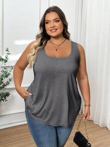 SHEIN CURVE+ Modisches, luftiges und bequemes ärmelloses T-Shirt Tanktop für Damen in Große Größen
