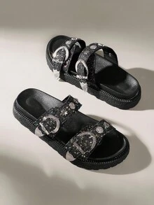 Solecia Dép xăng đan đi biển đế dày đế đinh tán thời trang mùa hè mới cho nữ, thoải mái, tiện dụng, đi chơi ngoài trời - màu đen - Xem 6