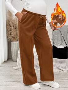 SHEIN Fall Clothes,Autumn Clothes,Maternity Autumn/Winter Clothes Maternity Solid Color Drawstring Waist Pockets Thermal Lined Loose Casual Sweatpants