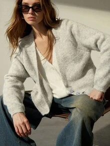 Aveloria Modichic Women's 2 In 1 Contrasting V-Neck Long Sleeve Sweater Cardigan