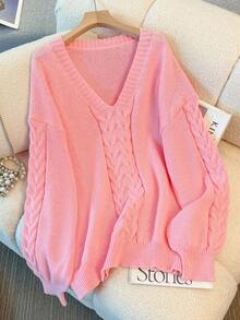 GlowEve CURVE Damski sweter w dużym rozmiarze z dekoltem w serek, dopasowany, codzienny, uniwersalny, ściągany sznurkiem, jednostronny, wykonany w jednolitym kolorze, zimowy