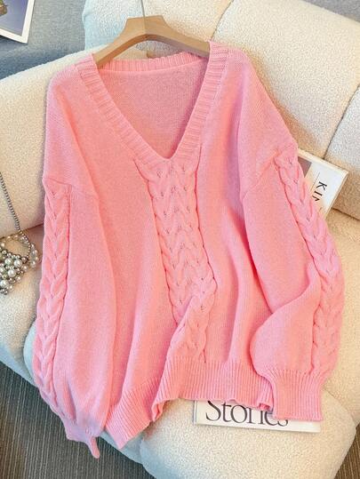 GlowEve CURVE Christmas Plus Size Women's V-Neck Fitted Casual Daily Versatile Drawstring Single-Sided Crafted Solid Color Pullover Sweater, Winter Fall