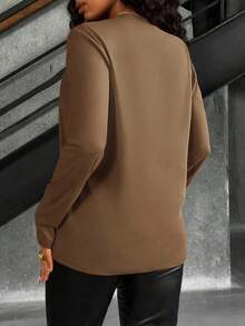 INAWLY 女士休闲印花字母圆领长袖 T 恤，秋季图案 T 恤女士春季上衣 - 棕色 - 查看 2