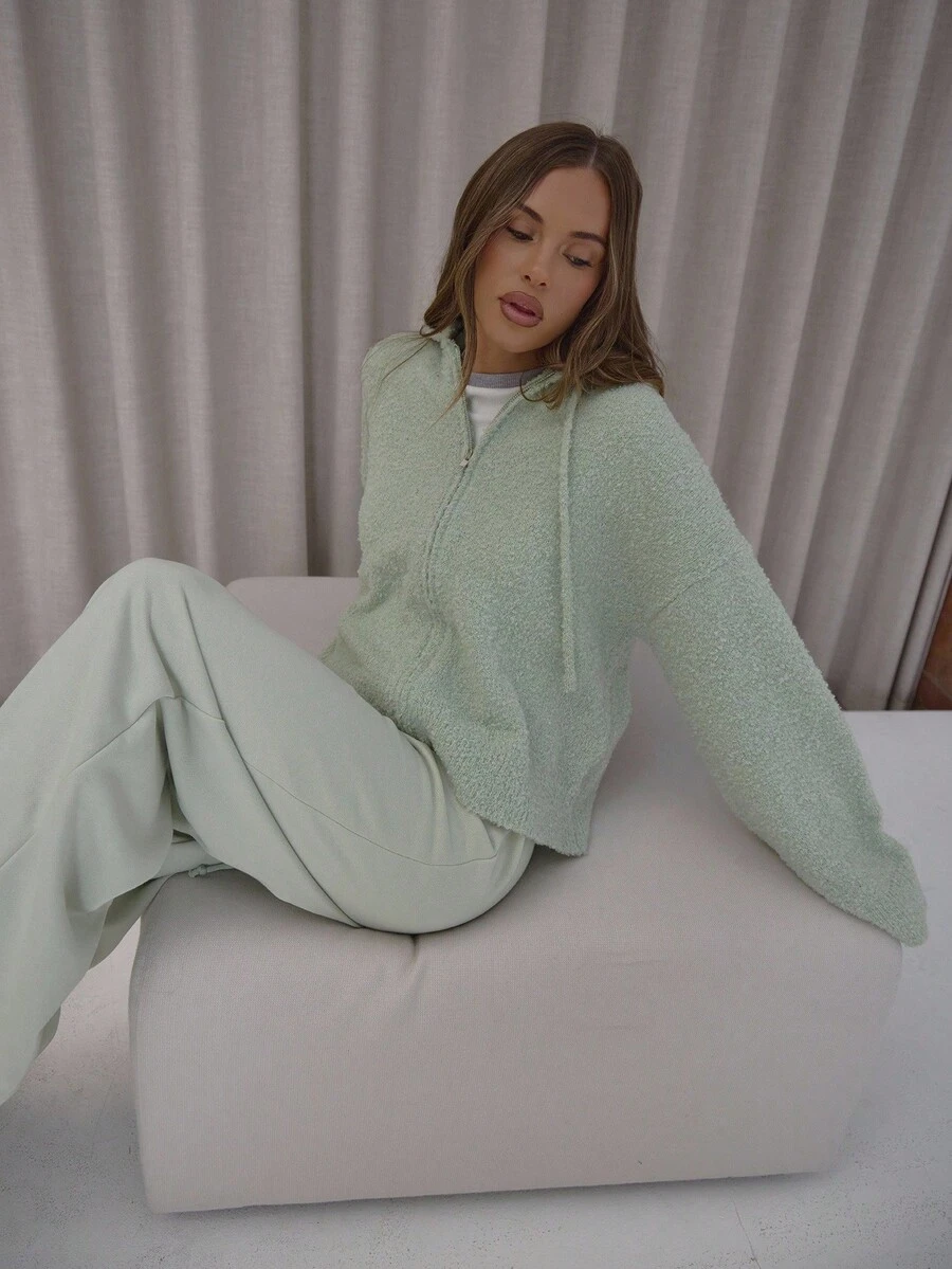 MUSERA Zip Up Drawstring Fluffy Knit Hooded Cardigan Classy Cute Sexy Streetwear Night Out Winter Evening Party Elegant Spring Sweater - Green - View 1