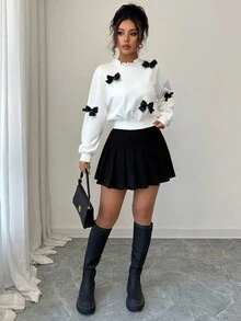 Elenzga Damska jesienna, nowa, modna, minimalistyczna, krótka bluza z kokardką