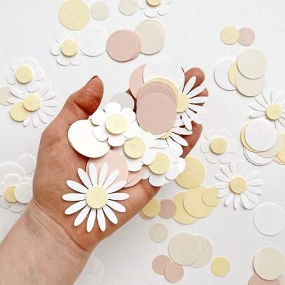 100Pcs/1Bag Sweet Round Daisy Flower Paper Confetti Wedding Flower Table Scatter Gender Debunking Birthday Party Gift Box Decorations Supply,