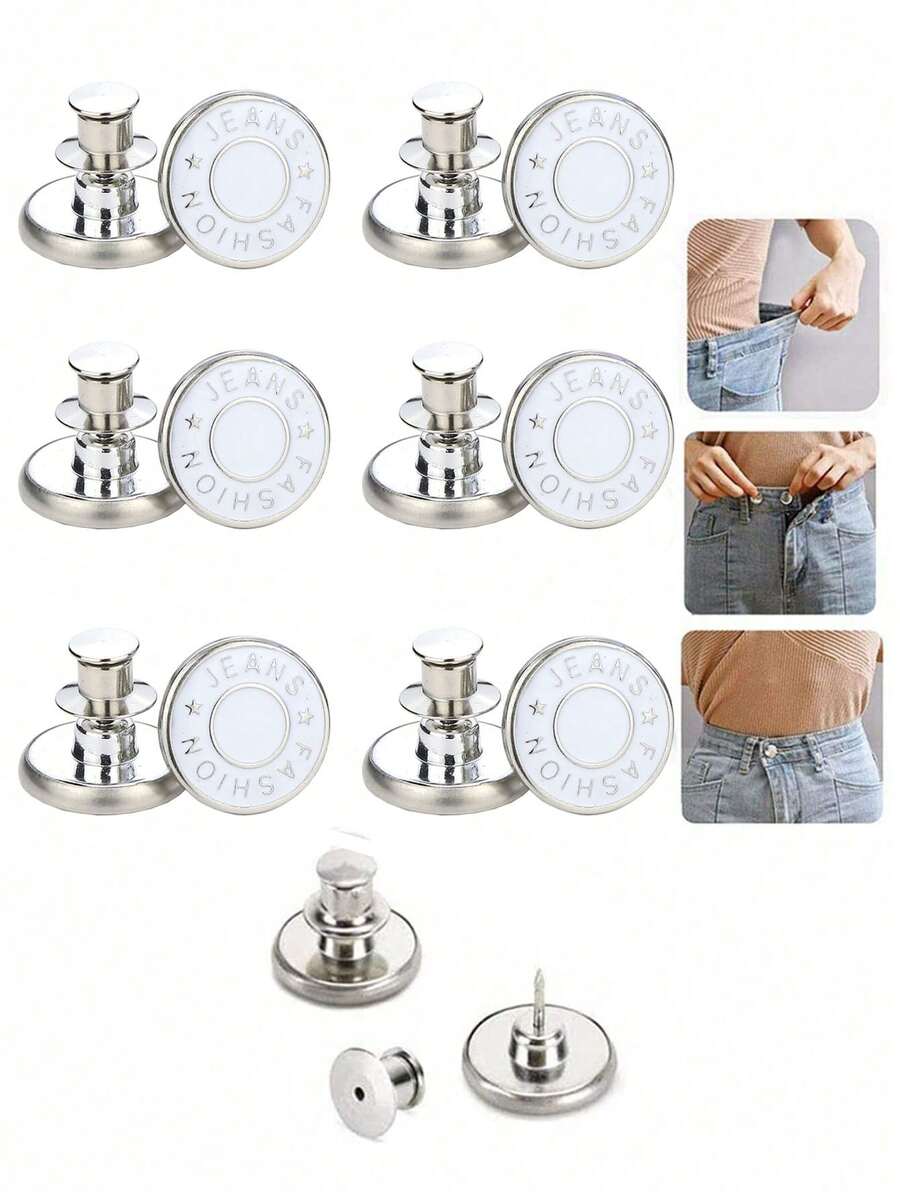 Bộ 6/12 nút quần jean thay thế 17mm không cần may, bộ sửa chữa nút kim loại không cần đinh, nút quần jean có thể tháo rời, combo quà tặng Valentine, đám cưới, sinh nhật, nút, may vá, dụng cụ may vá, phụ kiện may vá, đồ dùng thủ công, tự làm, đồ thủ công dành cho người lớn - trắng - Xem 1