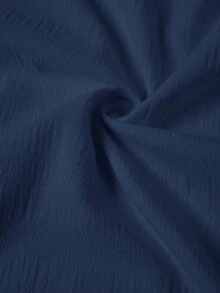 Gownix Women's Woven Jacquard Texture Spring Style Deep V-Neck Solid Color Ruffle Hem Lace Trim Summer Dress - Navy Blue - View 6