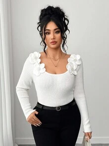 Elenzga كنزة صوفية تريكو أنيقة وعملية ذات طبعة زهرية للمقاسات الكبيرة