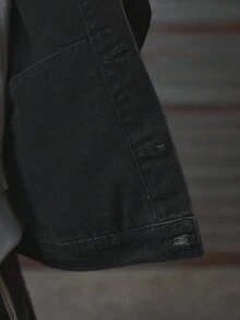 AXEPEAK Men's Washed Rhinestone Embellished Long Sleeve Denim Jacket, Stylish Short Outerwear, Fall - Black - View 7