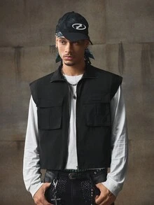 AXEPEAK Áo vest nam không tay đơn sắc tối giản, thường ngày, mùa thu, mùa đông - màu đen - Xem 5