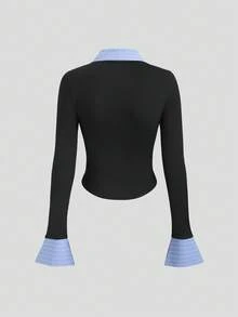 Sweetra Women's Y2K Autumn/Winter Versatile Striped 2 In 1 Shirt