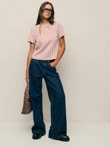 Nöista This Girly Top Features A Stand-Up Collar With Chinese-Inspired Elements. Three Buttons Add An Oriental Touch. The Short-Sleeved, Straight-Fit Silhouette And Clean Cut Enhance Comfort And A Casual Feel. The Plaid Pattern Creates A Retro, Preppy Vibe With A Casual, Everyday Feel. It's Perfect For Casual Outings, Gatherings With Friends, Cultural Events, And More, And Can Easily Be Integrated Into A Lightly Retro Or Sweet Style.