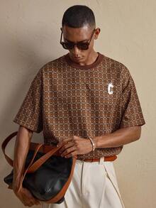 AKNOTIC 男士休闲宽松圆领短袖T恤，夏季 - 咖啡棕 - 查看 2