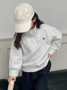 Dazy Kids 女童刺绣保暖内衬高领长袖运动衫，年轻女孩秋季服装 - 淺灰色 - 查看 8