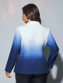 Viva Relle 加大码修身双排扣渐变色长袖西装外套 - 霧霾藍 - 查看 3
