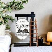 1pc Wooden Book Shaped Sign With Ladder, Mini Wooden Signage Decor For Library, Bookshelf, Gift For Readers, Bookworm Gift, Book Lover Present, Bookshelf Decor, No Electricity Or Feathers Required