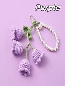 POKOJA LAND 1PC  Lily Of The Valley Keychain 4 Flowers Pearl Chain Crochet Bag Charm Korean Style Ins Aesthetic Cute Handmade Gift Spring Summer Accessory Unique - Multicolor - View 13
