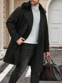 Manfinity Homme 男士加大码时尚双排扣大衣，秋冬季 - 黑色 - 查看 5