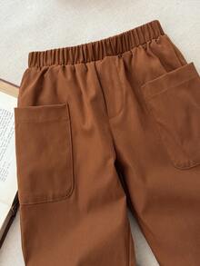 Blossori 男童法式优雅宽松宽口袋裤 - 棕色 - 查看 3
