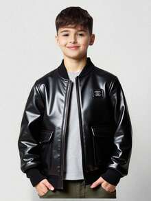 SHEIN Young Boys' Black Casual Thick Thermal Lined Padded Jacket, Versatile For Back To School Season, Autumn/Winter Fall - Black - View 9