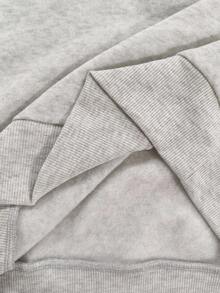 SHEIN 女士休闲印花抓绒落肩卫衣 - 淺灰色 - 查看 6