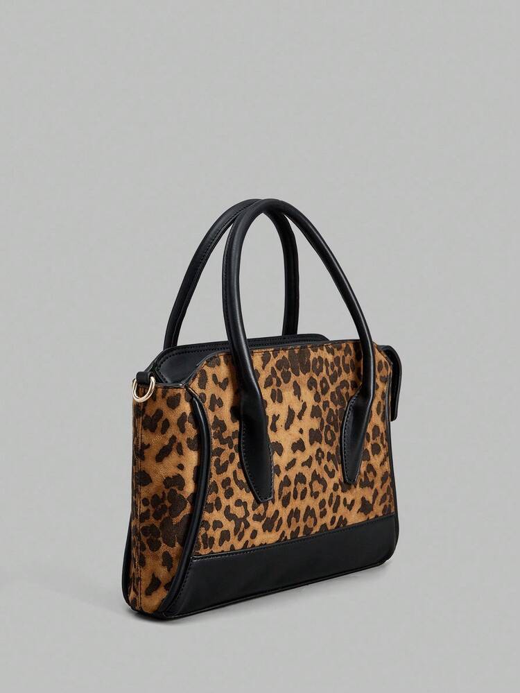 Women's Leopard Print Retro Fashion Handbag, Suitable For Daily Commute And Travel