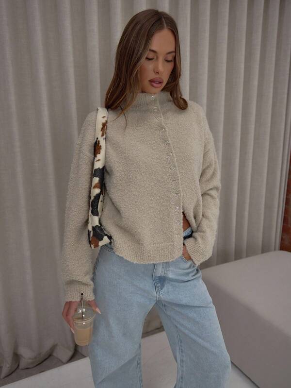 MUSERA Cárdigan de punto esponjoso de cuello de embudo de manga larga, elegante, lindo, sexy, ropa de calle, otoño, noche de invierno, elegante, para fiesta de noche