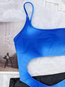 Swim Basics Summer Beach Ombre Cut-Out One Piece Swimsuit - Blue - View 3