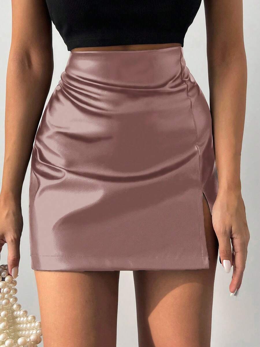 EURMUSE Women's Solid Color Minimalist Elegant Short Skirt, Everyday Wear - Rusty Rose - View 1