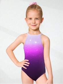 SHEIN 年轻女孩水钻印花运动连体裤，适合健身、户外运动、舞蹈、瑜伽、体操 - 彩色 - 查看 4