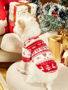 PETSIN 1 件宠物圣诞红熊心雪花几何提花羊毛保暖圆领狗狗运动衫