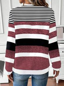 EMERY ROSE Women's Autumn/Winter Fashion Raglan Sleeve Crew Neck Half-Zip Contrast Rib Trim Sweatshirt