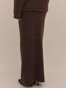 MUSERA Soft Low Waist Maxi Knit Skirt Spring Y2K 90's Casual Cute Easter Basics Summer Holiday Airport Fall Autumn Winter Everyday Office   Chic Sweater - Chocolate Brown - View 2