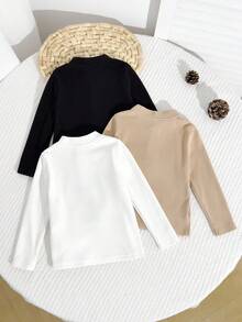 SHEIN 3 件套男婴休闲纯色柔软针织圆领开衫套装，舒适百搭百搭服装，适合秋冬季 - 彩色 - 查看 2