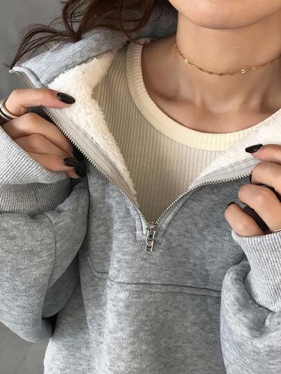 FRIFUL 女士半拉链撞色缎带装饰宽松保暖加厚休闲卫衣