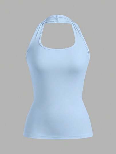SHEIN EZwear 女性淺藍緊身休閒露背上衣，適合夏季