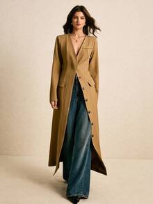 Poéselle Áo khoác dài tay dài cổ bẻ cài nút đơn dành cho nữ mùa thu/đông - màu nâu - Xem 7