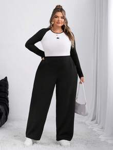 SHEIN CURVE+ Quần ống đứng lót len ấm áp mùa đông cho nữ cỡ lớn - màu đen - Xem 6