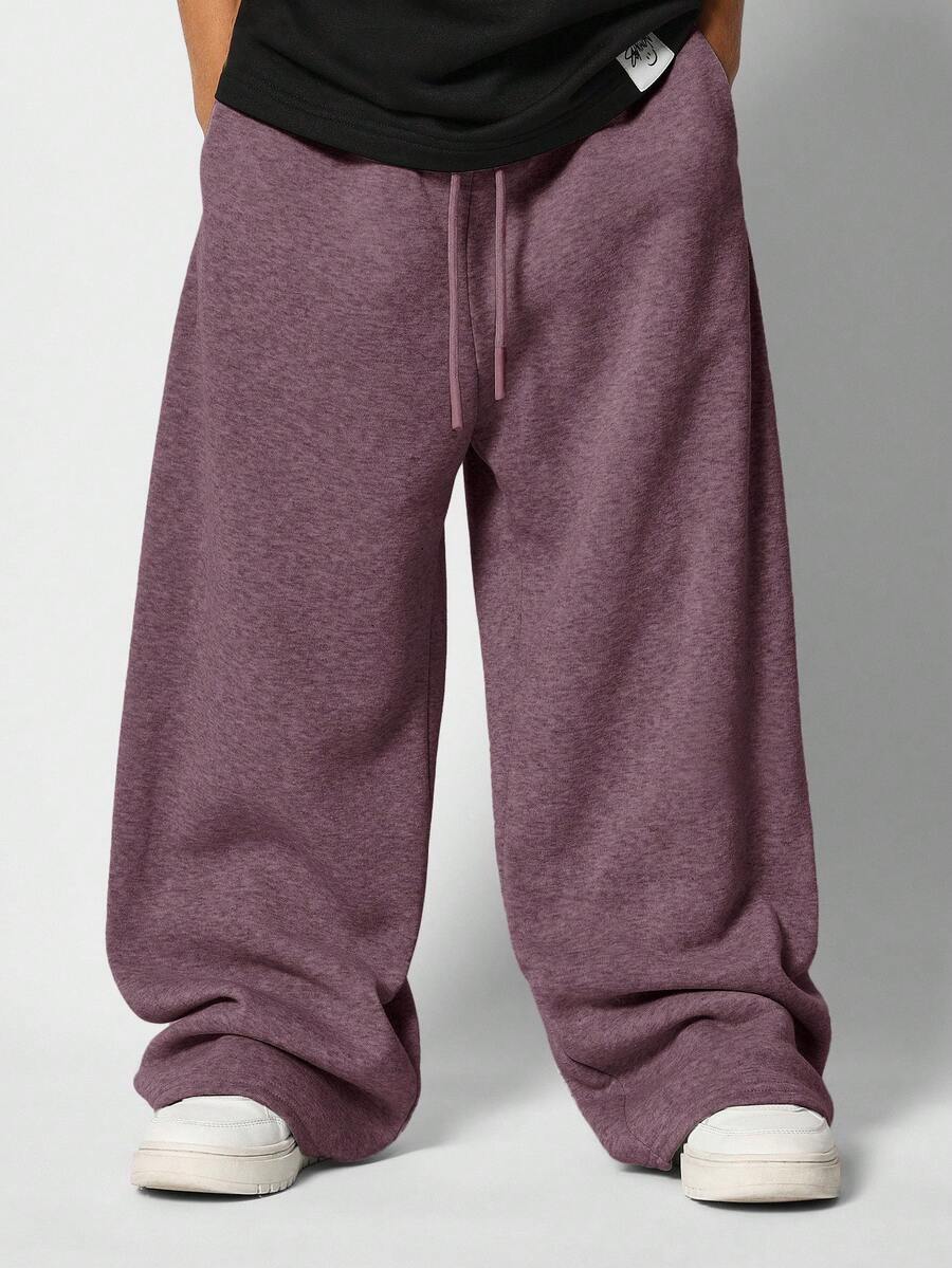 SUMWON Drop Crotch Sweatpants Wide Leg Loose Fit Cozy Fleece Baggy Pants Slouchy Winter Fall Casual Wear Drawstring Comfort Joggers Trousers - Purple - View 1