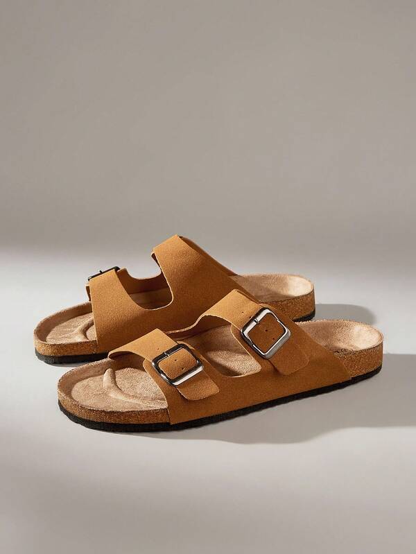 Solecia Fashionable Double-Strap Casual Non-Slip Mule Slippers, With Adjustable Double Buckles And Soft Cork Sole Comfortable Slip-On Summer Sandals, Suitable For Men And Women For Daily Wear, Beach, Vacation, Walking