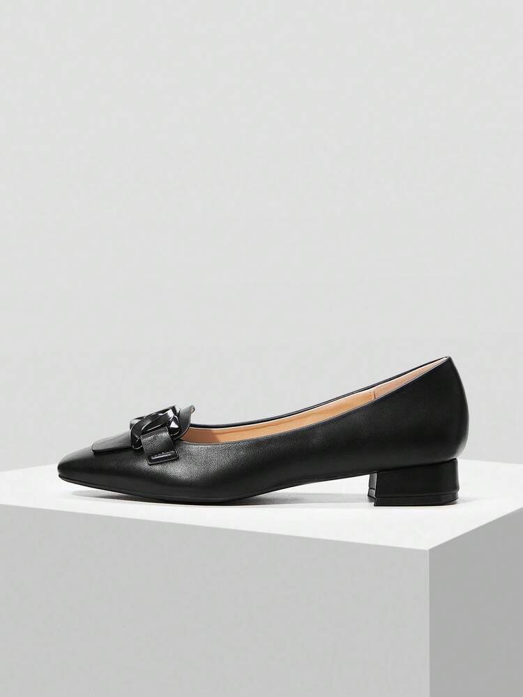 WOMEN'S SIMPLE COMMUTER VERSATILE CHAIN DECOR CHUNKY HEEL FLATS FOR CHRISTMAS