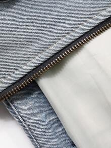 DAZY 女式冬季夹克，撞色领口袋牛仔棉服外套 - 水鴨藍 - 查看 10