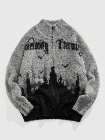 Street Life Cardigan à col montant à manches longues en tricot jacquard pour hommes, automne/hiver