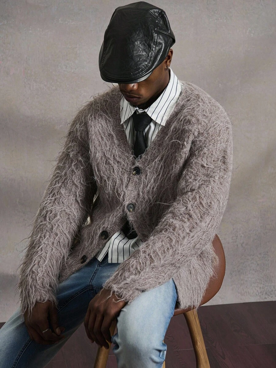 PAVTROS Manfinity Streetrush Men's Casual Button-Up Fuzzy Knit Cardigan ...