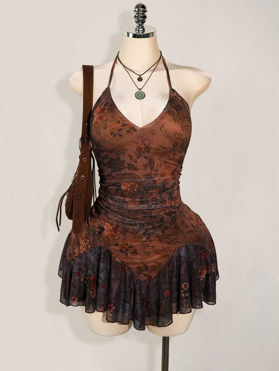 SHEIN ICON Đầm nữ mùa hè phong cách phương Tây đơn giản thời trang Y2k mùa xuân bãi biển Boho xanh lá cây thời trang kỳ nghỉ gợi cảm cho nữ kèm quần short bên trong - Nhiều màu - Xem 1