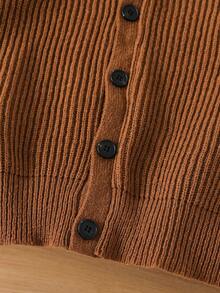 SHEIN Teen Boy Ribbed Texture Knit Cardigan, Casual Collegiate Style, Comfortable & Fashionable, Versatile & Practical, Soft Fabric, Suitable For Daily Wear, School, Outings, Outdoor Activities - Apricot - View 7