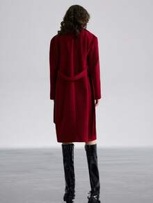 Airlisse Women's Autumn Red Lapel Tie-Waist Overcoat