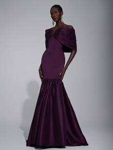 Elitara Elegant, Romantic, Sexy, Fashionable, Deep Purple, Satin Stretch Fabric, Fishtail Skirt, Train, Backless, Fashionable, Influencer, Festival, Vacation, Birthday Party, Wedding Event, Formal Gala Dress - Dark Purple - View 2