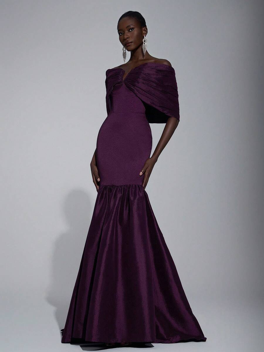 Elitara Elegant, Romantic, Sexy, Fashionable, Deep Purple, Satin Stretch Fabric, Fishtail Skirt, Train, Backless, Fashionable, Influencer, Festival, Vacation, Birthday Party, Wedding Event, Formal Gala Dress